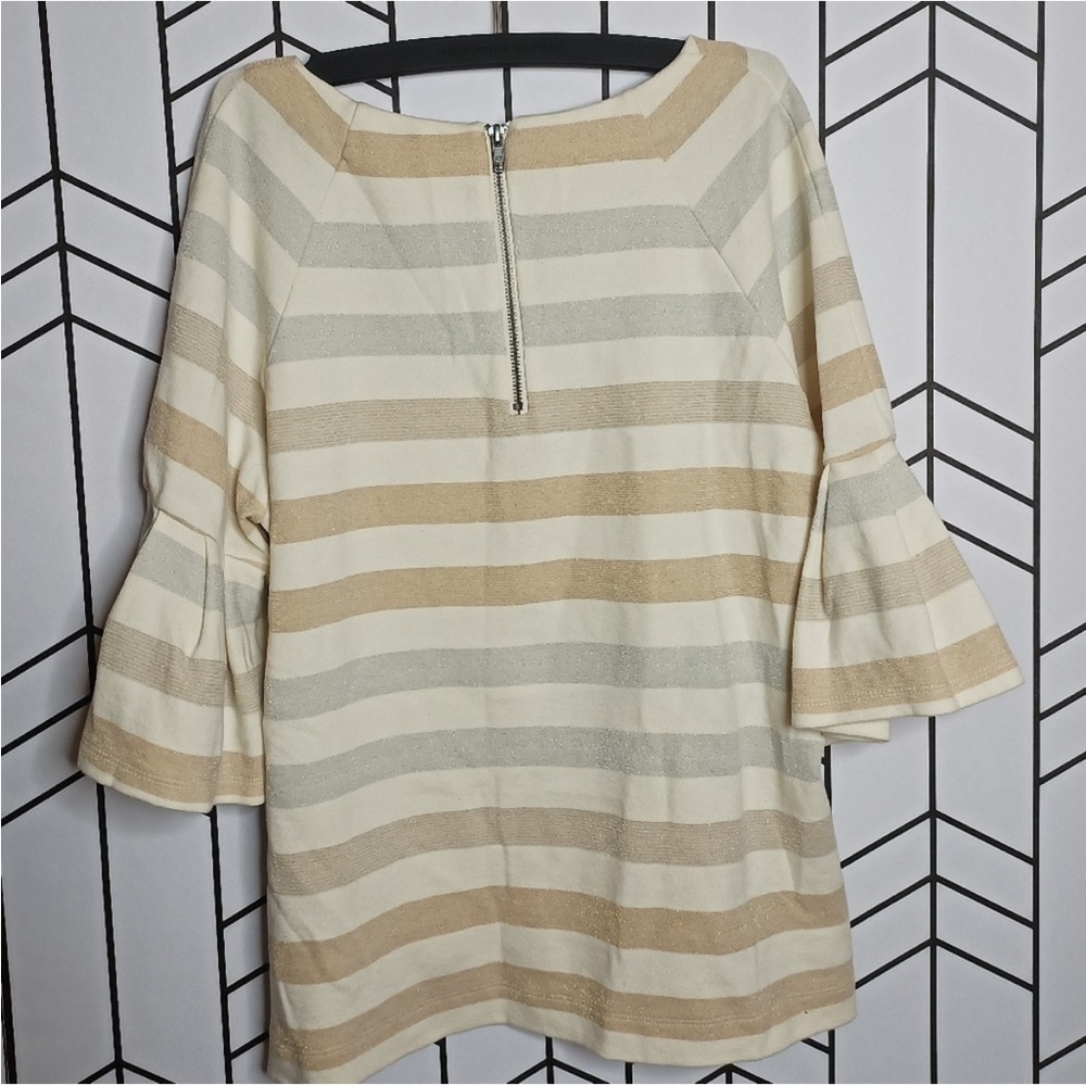 Anthro x Maeve Top Metallic Stripes Bell Sleeves Scoop Neck